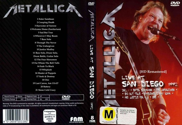 画像1: 8 メタリカ サンディエゴ1992 HDリマスターまさに爆裂絶頂期 METALLICA DVD (1)